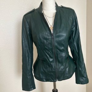GILI Faux Leather Double Peplum Jacket Hunter Green Size 8